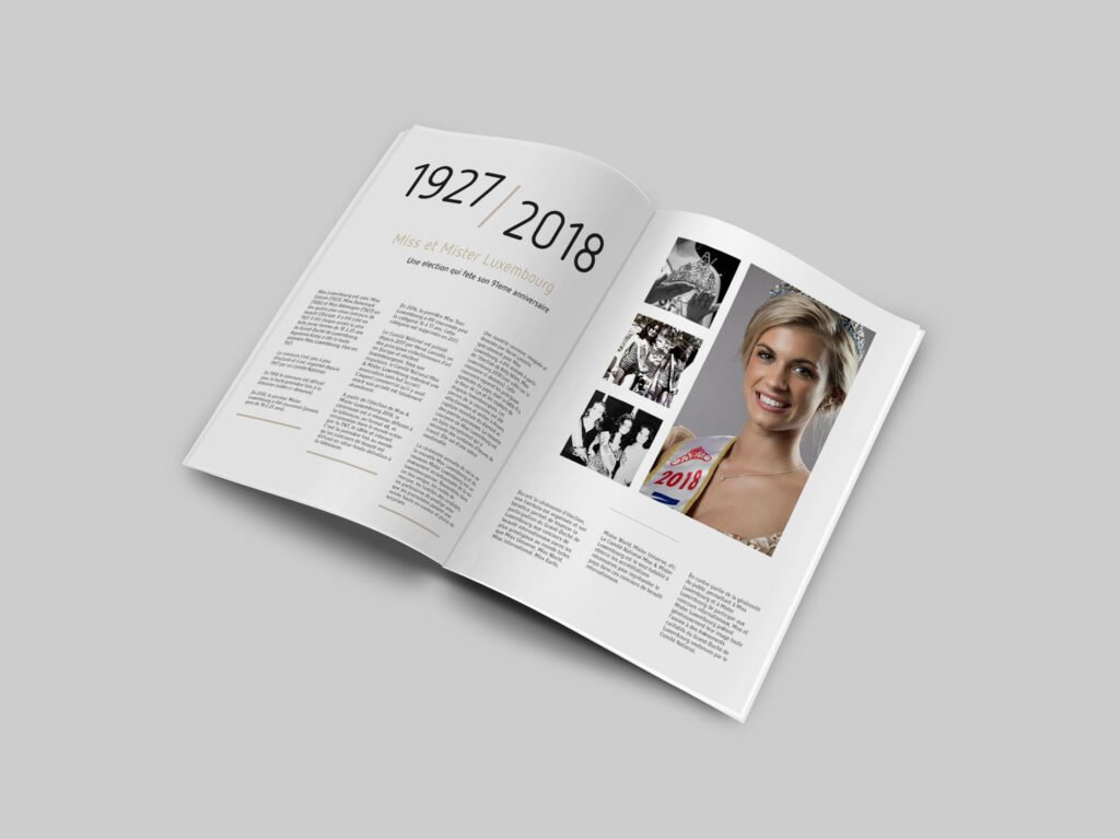 Création de Mise en page livret Miss et Mister Luxembourg Alivecom graphiste Douai Lille Arras