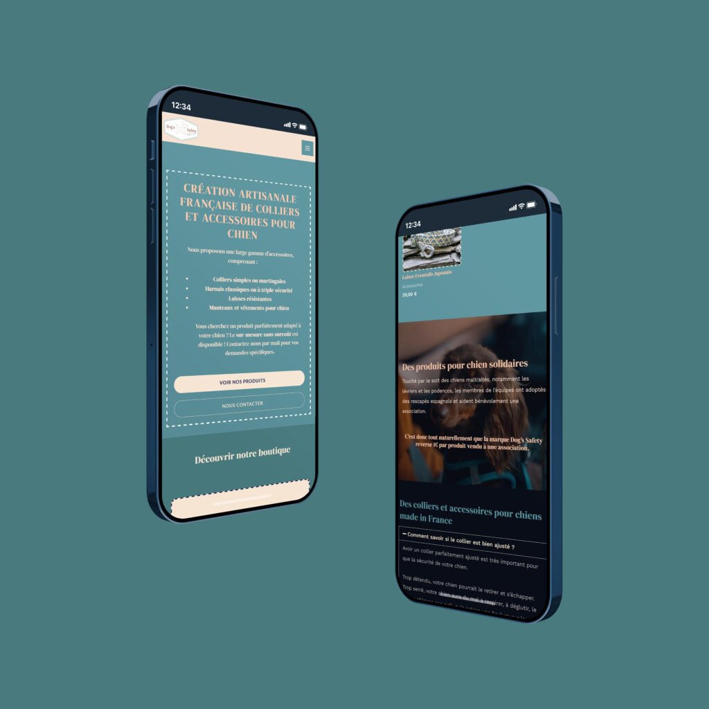 création de site internet téléphone boutique commerce dogsafety collier martingale fait main en france à Mornant Alivecom Graphiste Douai lille Arras