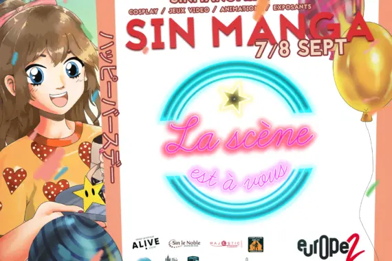 Création annonce de stand et évenement diffusion au cinema Majestic Sinmanga 2024 Sin le noble Alivecom graphiste Lille Douai Arras Manga